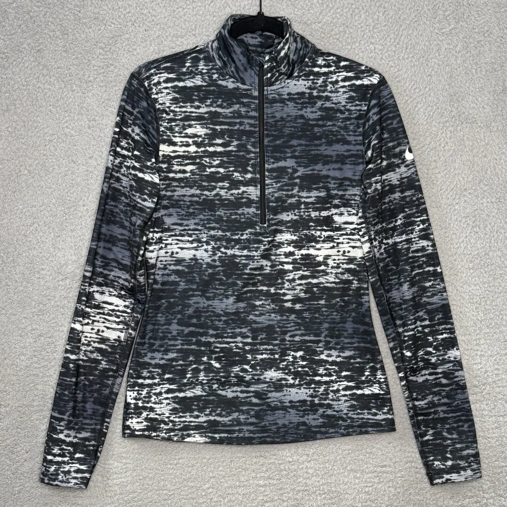 Nike Pro Womens M Dri-Fit Running Long Sleeve 1/2 Zip Black Ink Shirt Mock‎ Neck